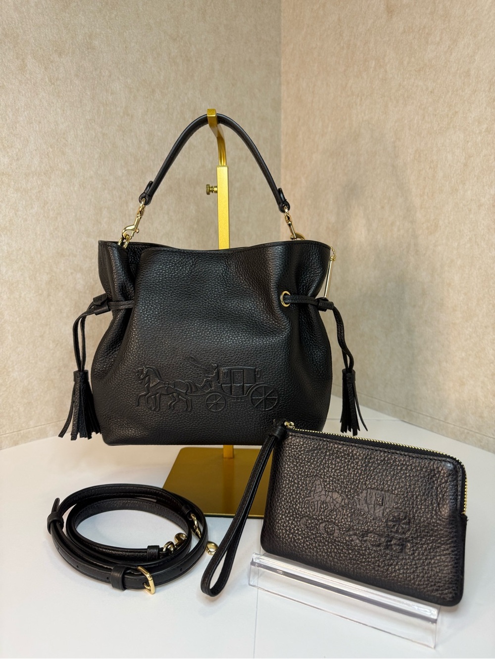 Coach Andy Horse & Carriage Black Leather Crossbody Bag & Wristlet Set